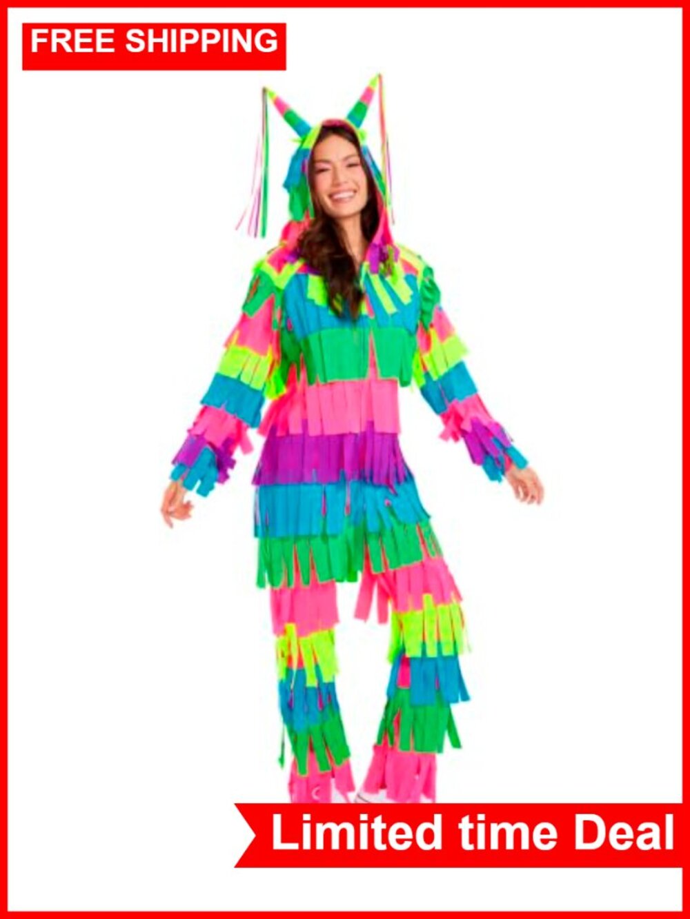 Women's Pinata Jumpsuit Halloween Costume Ribbon Fringe Hooded
